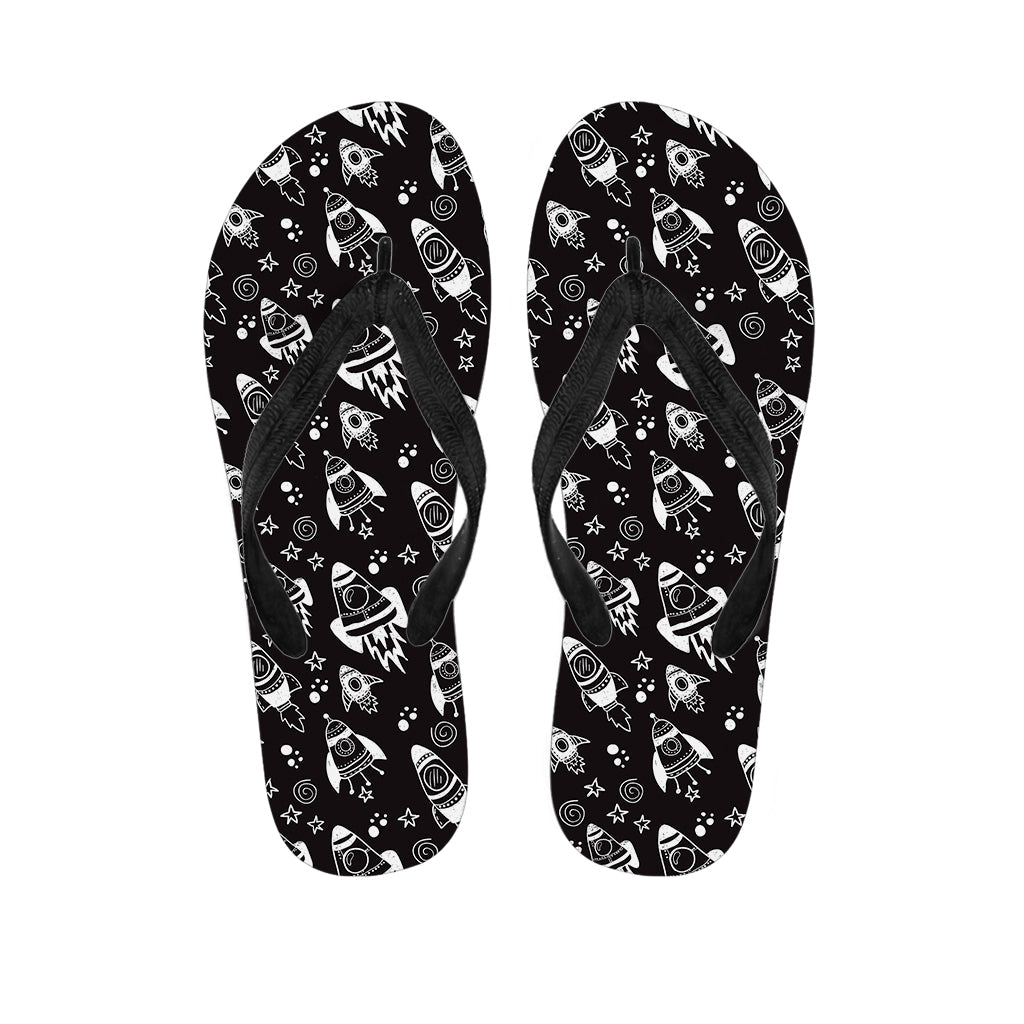 Black and White Rocket Pattern Hawaiian Flip Flops: Perfect for Your Hawaiian Outfit - 1