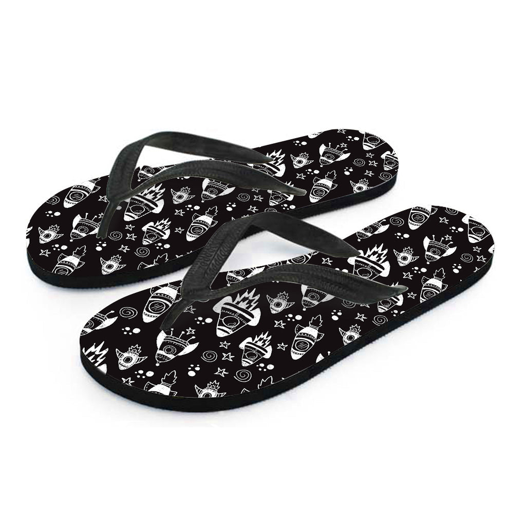 Black and White Rocket Pattern Hawaiian Flip Flops: Perfect for Your Hawaiian Outfit - 2