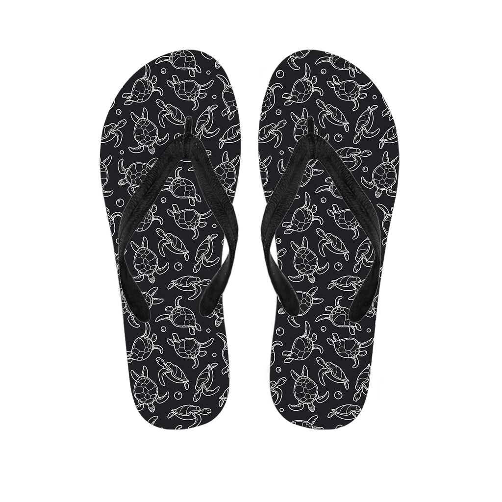 Black and White Sea Turtle Pattern Hawaiian Outfit Flip Flops - 1