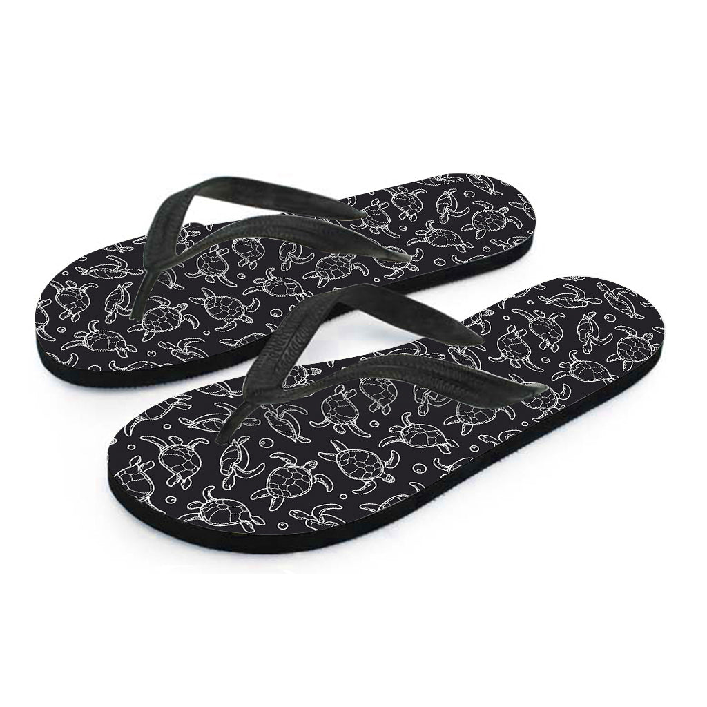 Black and White Sea Turtle Pattern Hawaiian Outfit Flip Flops - 2