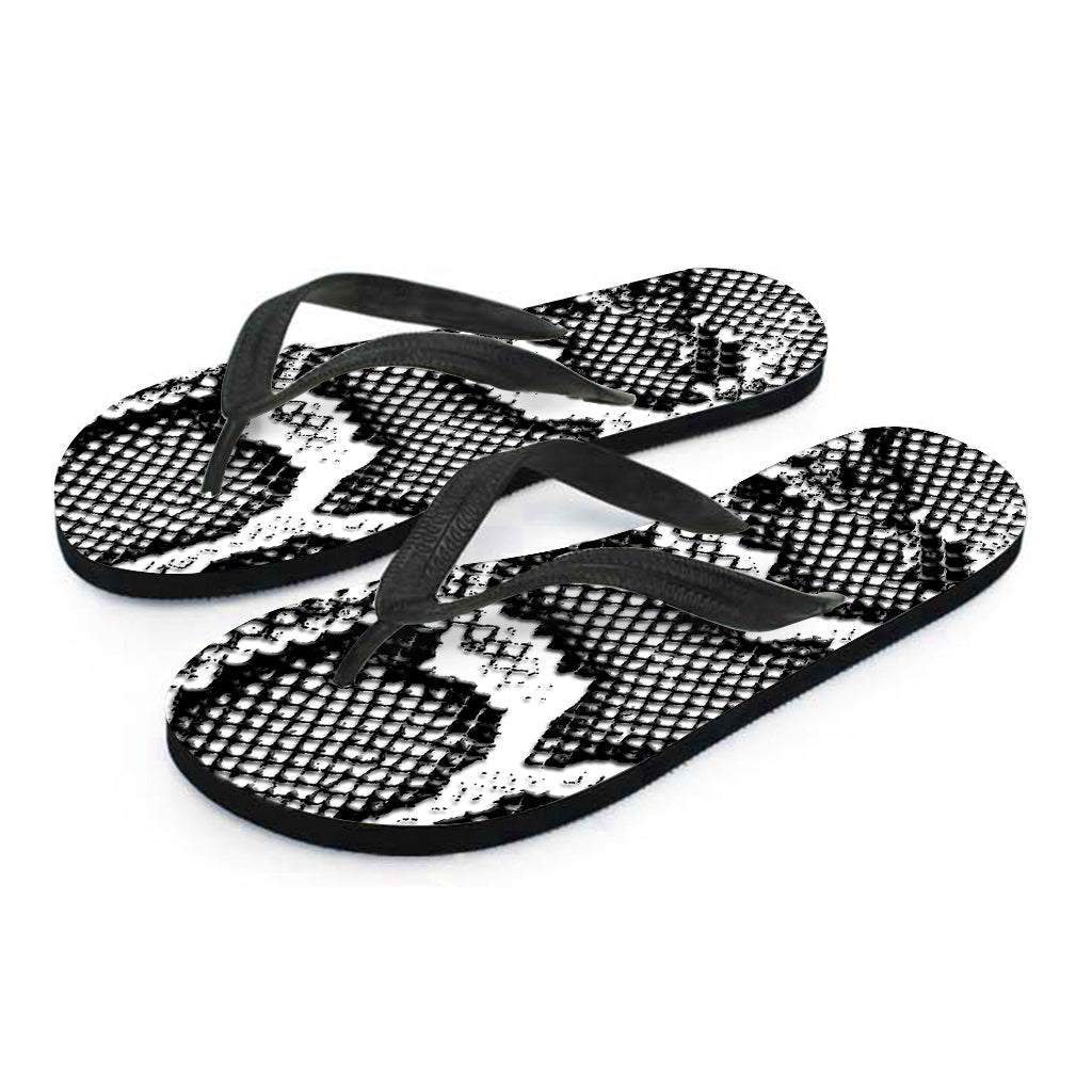 Black and White Snakeskin Print Hawaiian Flip Flops - 2