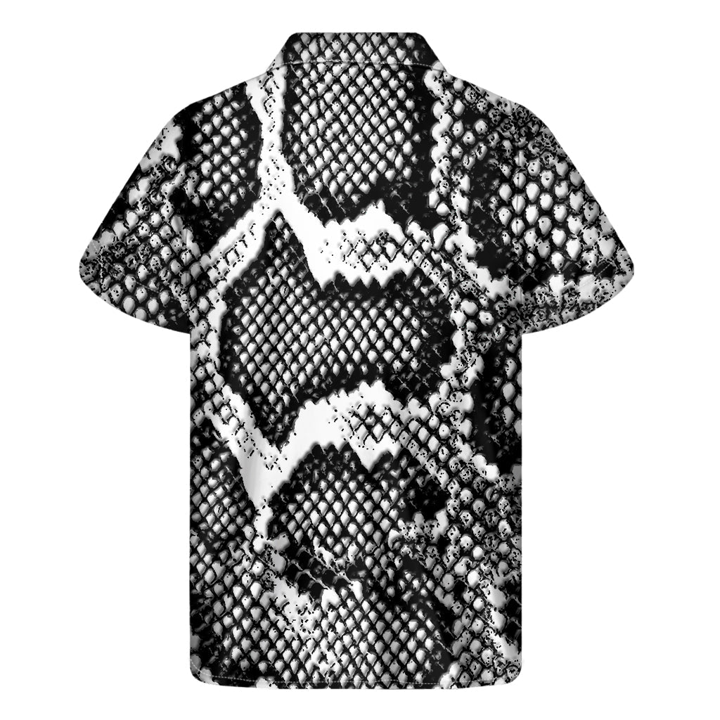 Black and White Snakeskin Print Hawaiian-inspired Short Sleeve Shirt - 2