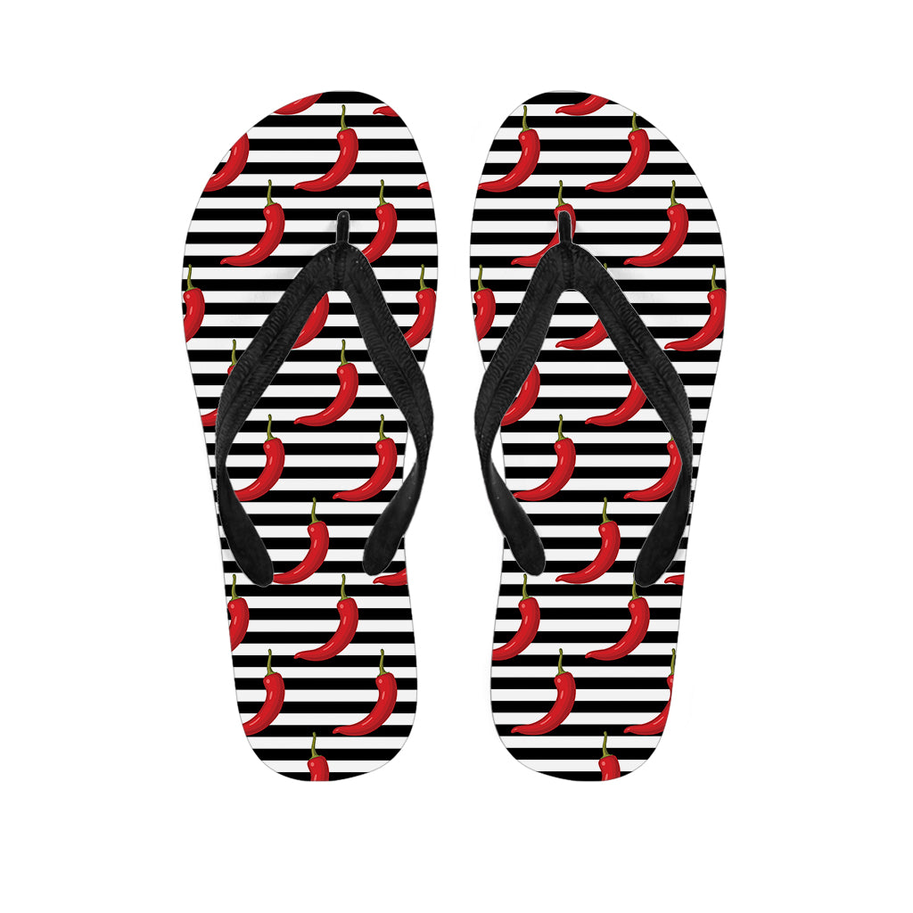 Black and White Striped Chili Print Hawaiian Flip Flops: The Perfect Addition to Your Hawaiian Outfit - 1