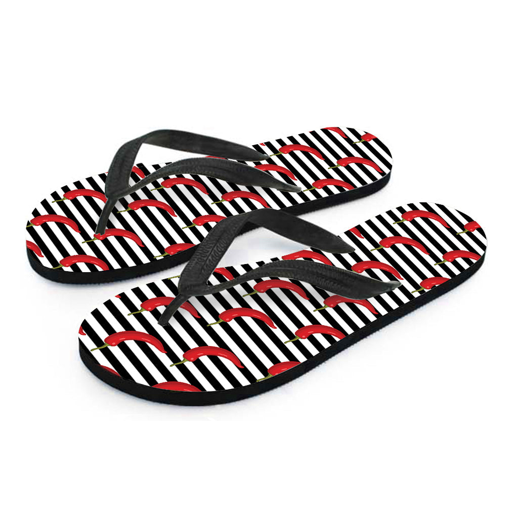 Black and White Striped Chili Print Hawaiian Flip Flops: The Perfect Addition to Your Hawaiian Outfit - 2