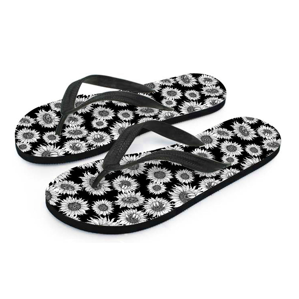 Sunflower Paradise: Hawaiian Outfit with Black and White Pattern Flip Flops - 2