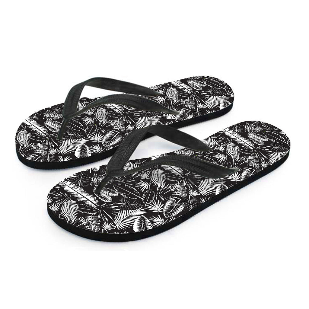Tropical Palm Leaf Print Hawaiian Outfit Flip Flops: Black and White Edition - 2