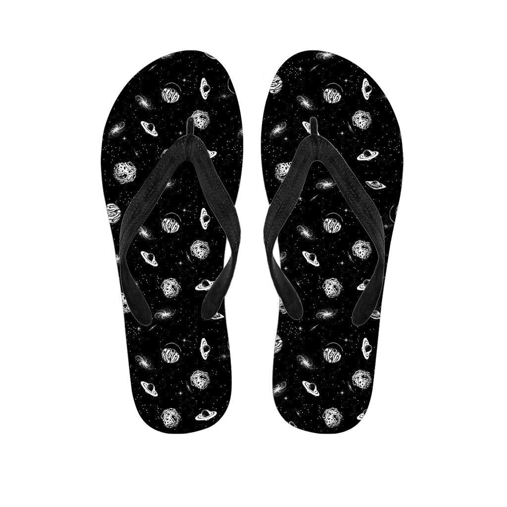 Black and White UFO Pattern Hawaiian Flip Flops: The Perfect Addition to Your Island Outfit - 1