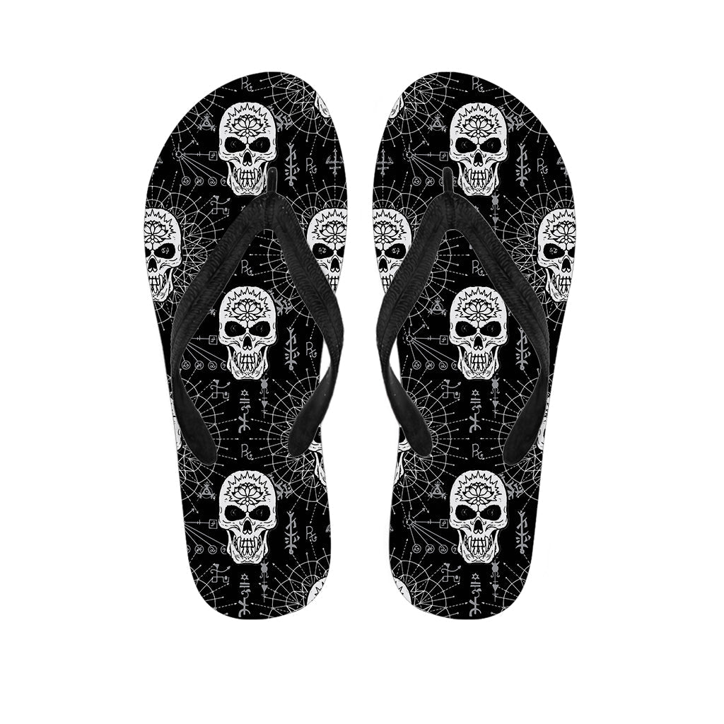 Black and White Evil Skull Hawaiian Flip Flops - Embrace the Aloha Spirit in Style! - 1