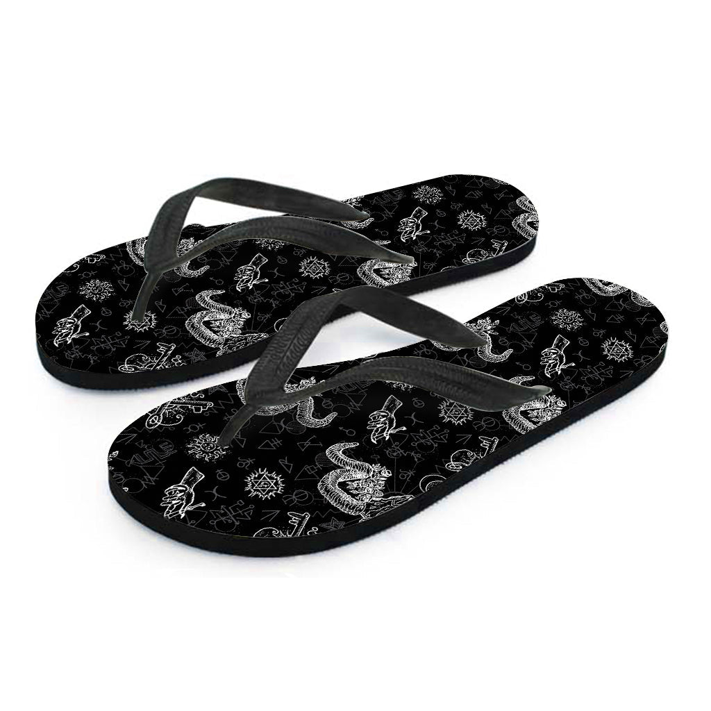 Black and White Wicca Gothic Hawaiian Flip Flops - Embrace the Aloha Spirit in Style - 2