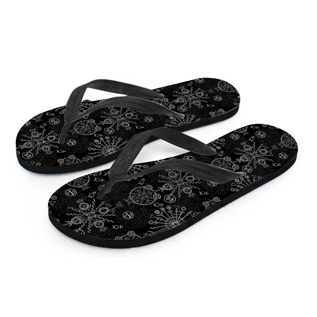 Island Magic: Black and White Wiccan Mystic Hawaiian Flip Flops - 2