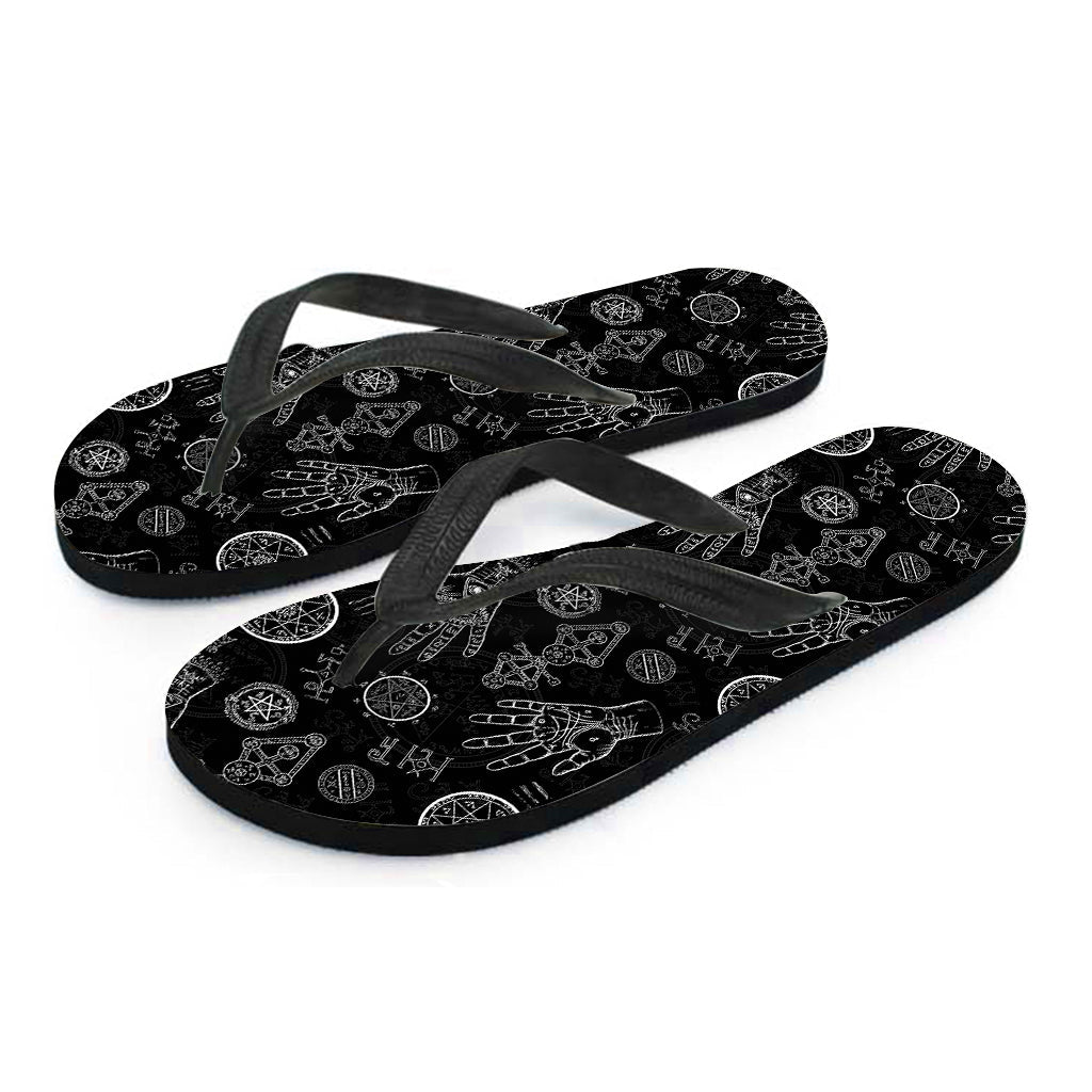 Black and White Wiccan Palmistry Hawaiian Flip Flops - 2