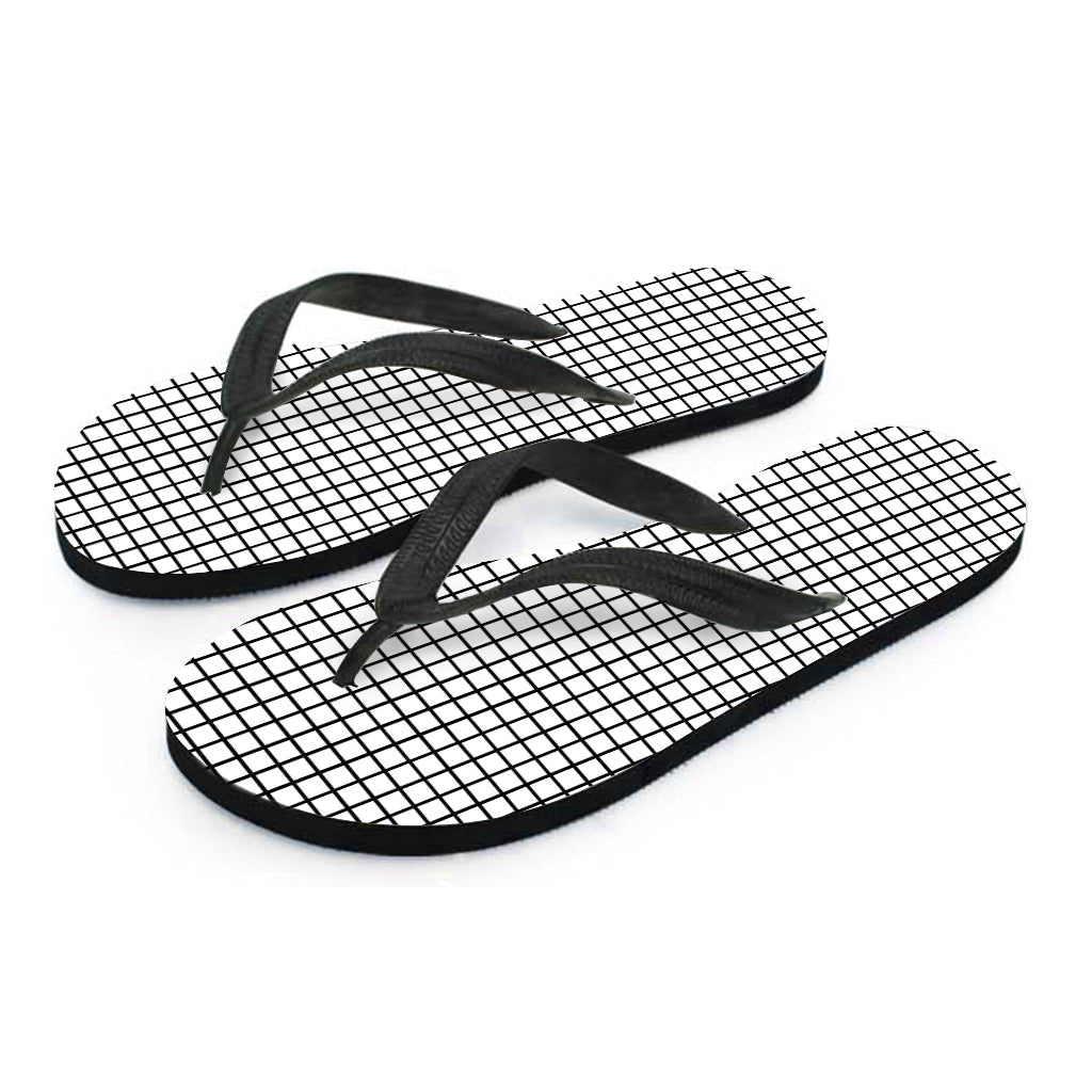 Black and White Windowpane Pattern Hawaiian Flip Flops: The Perfect Pair for Your Aloha Attire - 2