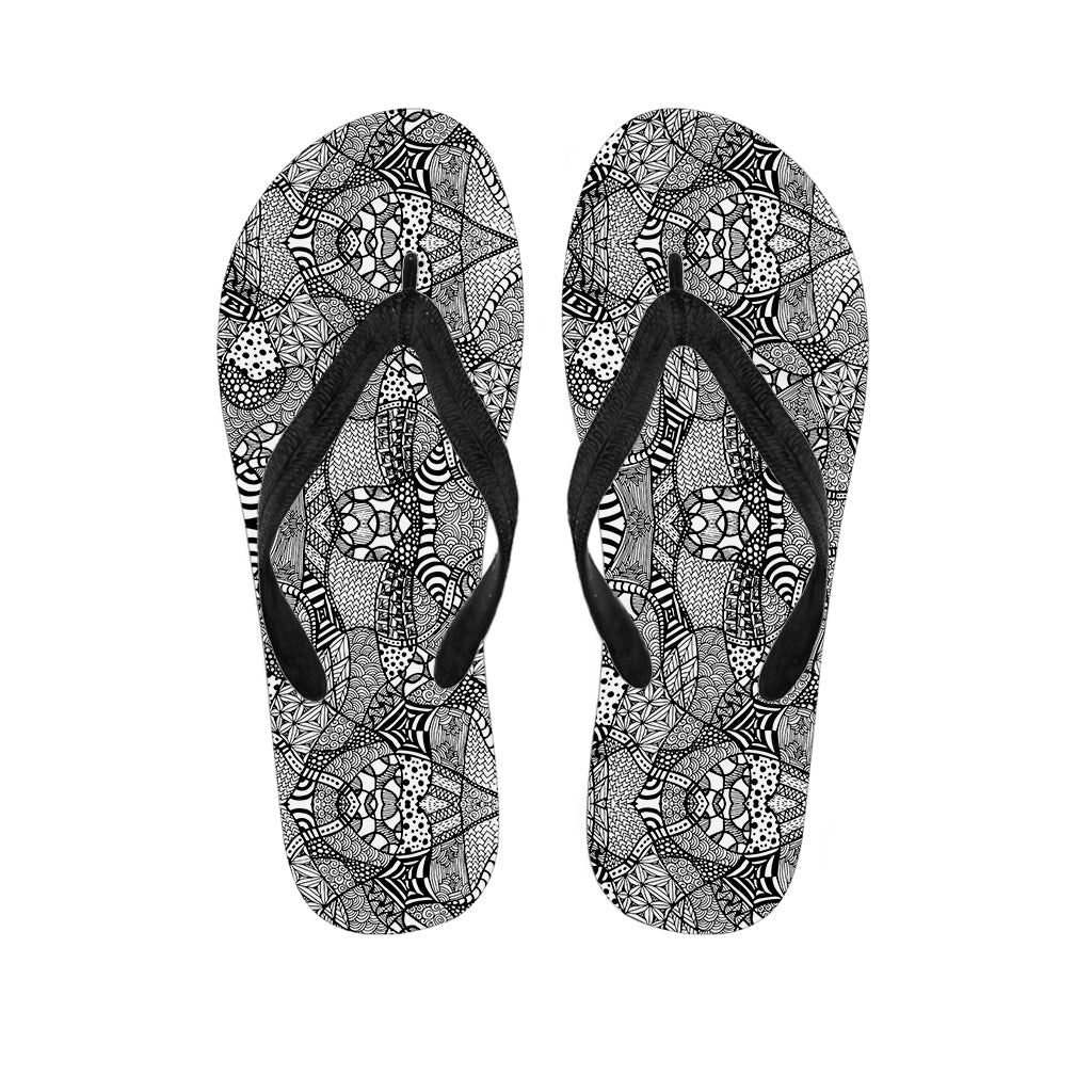 Black and White Zentangle Pattern Hawaiian Flip Flops for a Stylish Resort Look - 1