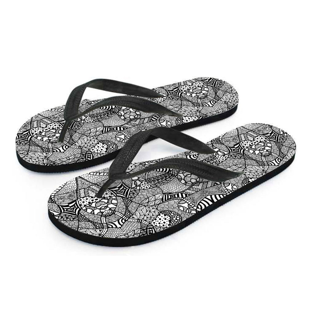 Black and White Zentangle Pattern Hawaiian Flip Flops for a Stylish Resort Look - 2