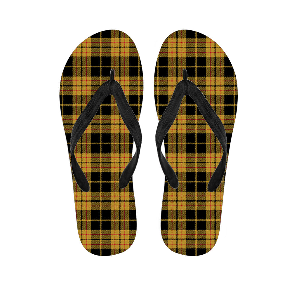 Black and Yellow Tartan Pattern Hawaiian Flip Flops: Perfect for a Tropical Look! - 1