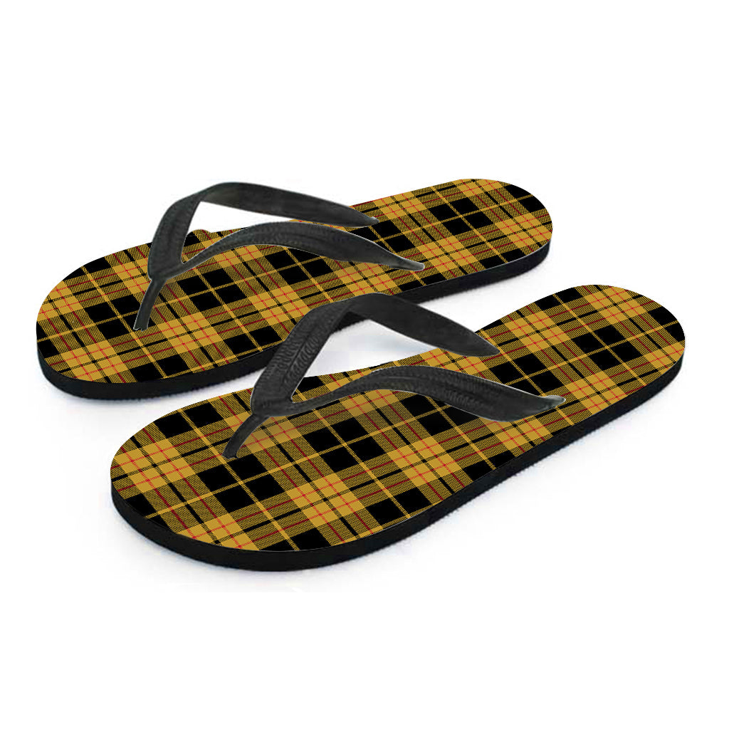 Black and Yellow Tartan Pattern Hawaiian Flip Flops: Perfect for a Tropical Look! - 2