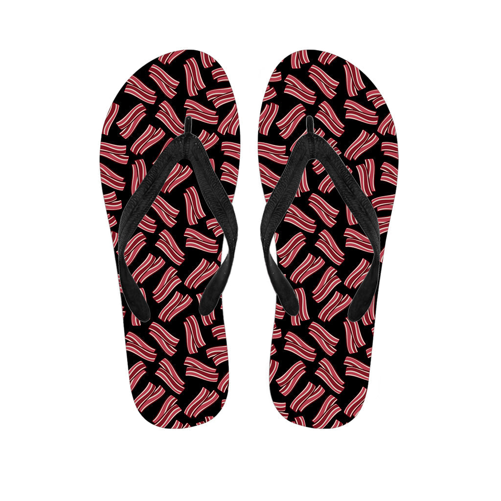 Black Bacon Pattern Print Hawaiian Flip Flops - 1
