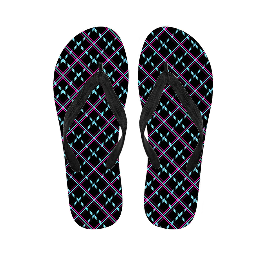Black, Blue, and Pink Tartan Pattern Hawaiian Outfit Flip Flops - 1