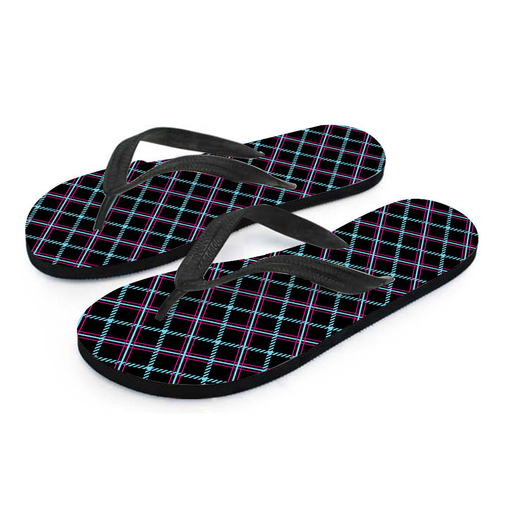 Black, Blue, and Pink Tartan Pattern Hawaiian Outfit Flip Flops - 2