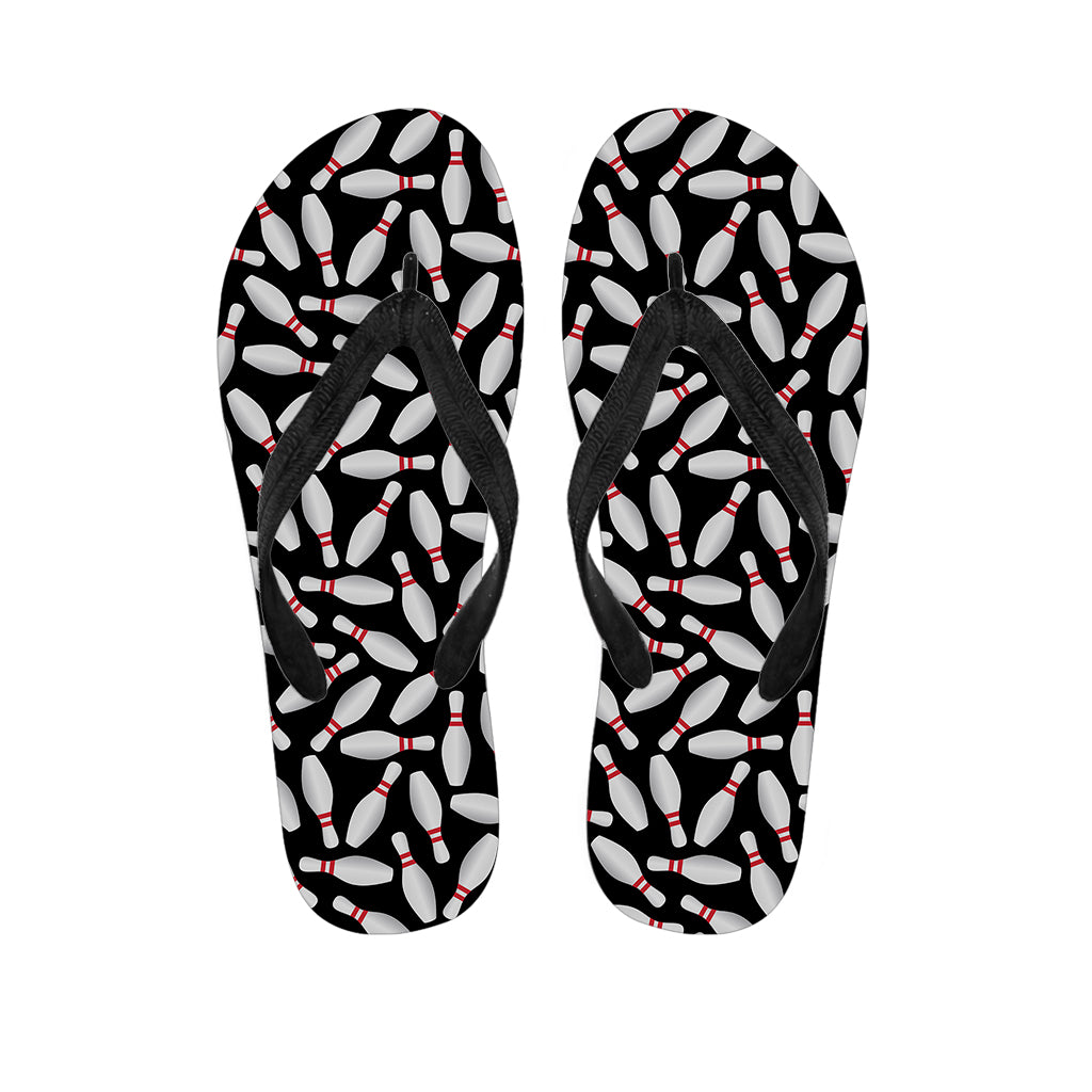 Hawaiian Vibes: Black Bowling Pins Pattern Print Flip Flops - 1