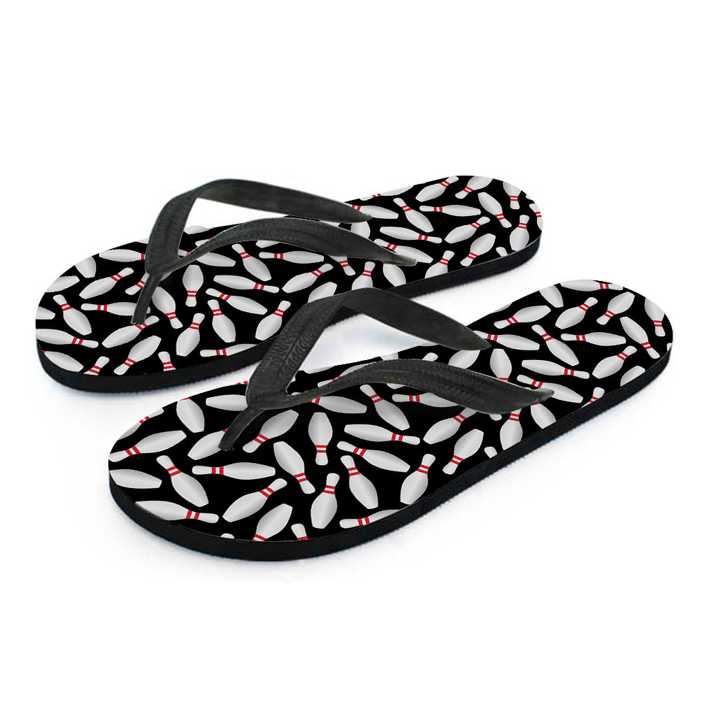 Hawaiian Vibes: Black Bowling Pins Pattern Print Flip Flops - 2
