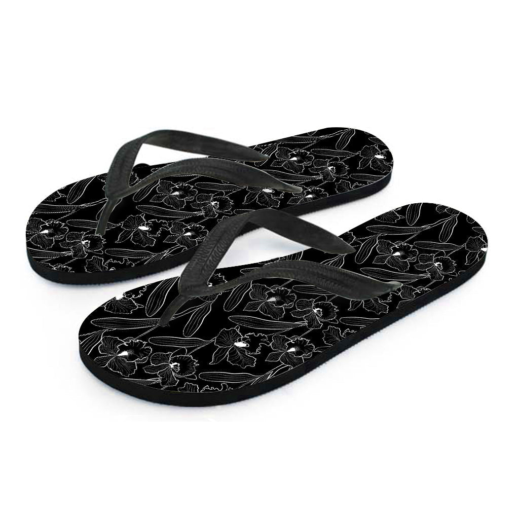 Black Cattleya Flower Hawaiian Outfit Flip Flops - 2