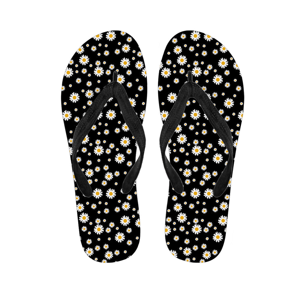 Black Daisy Floral Print Hawaiian Flip Flops: The Perfect Addition to Your Island Style Outfit - 1