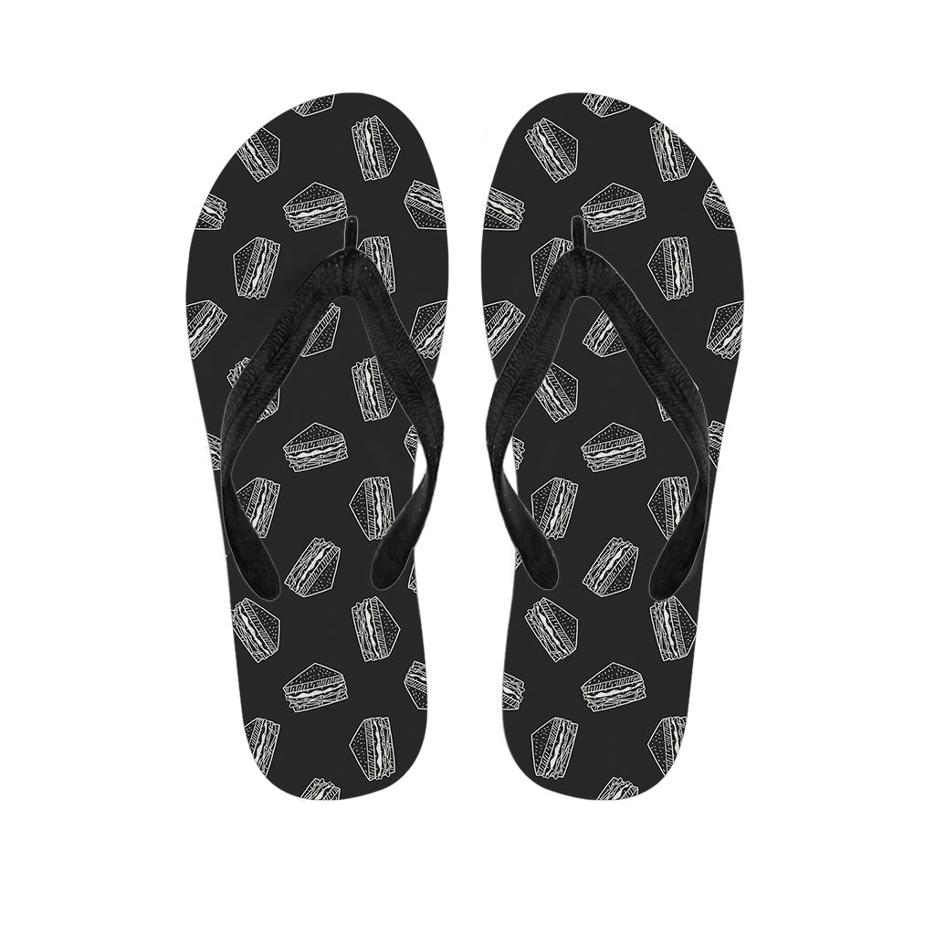 Paradise in Black: Hawaiian Doodle Sandwich Pattern Print Flip Flops - 1