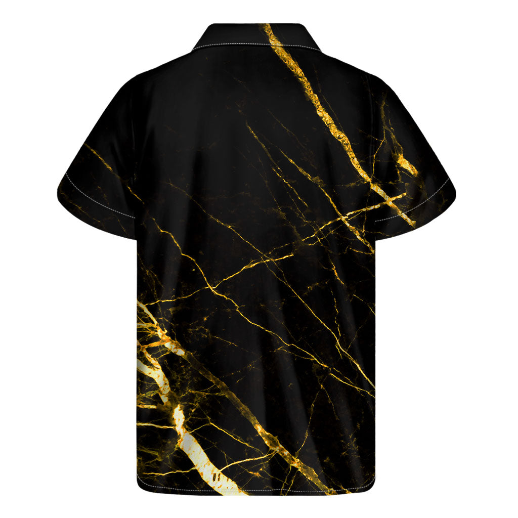Black and Gold Hawaiian Marble Print Men's Aloha Shirt - 2