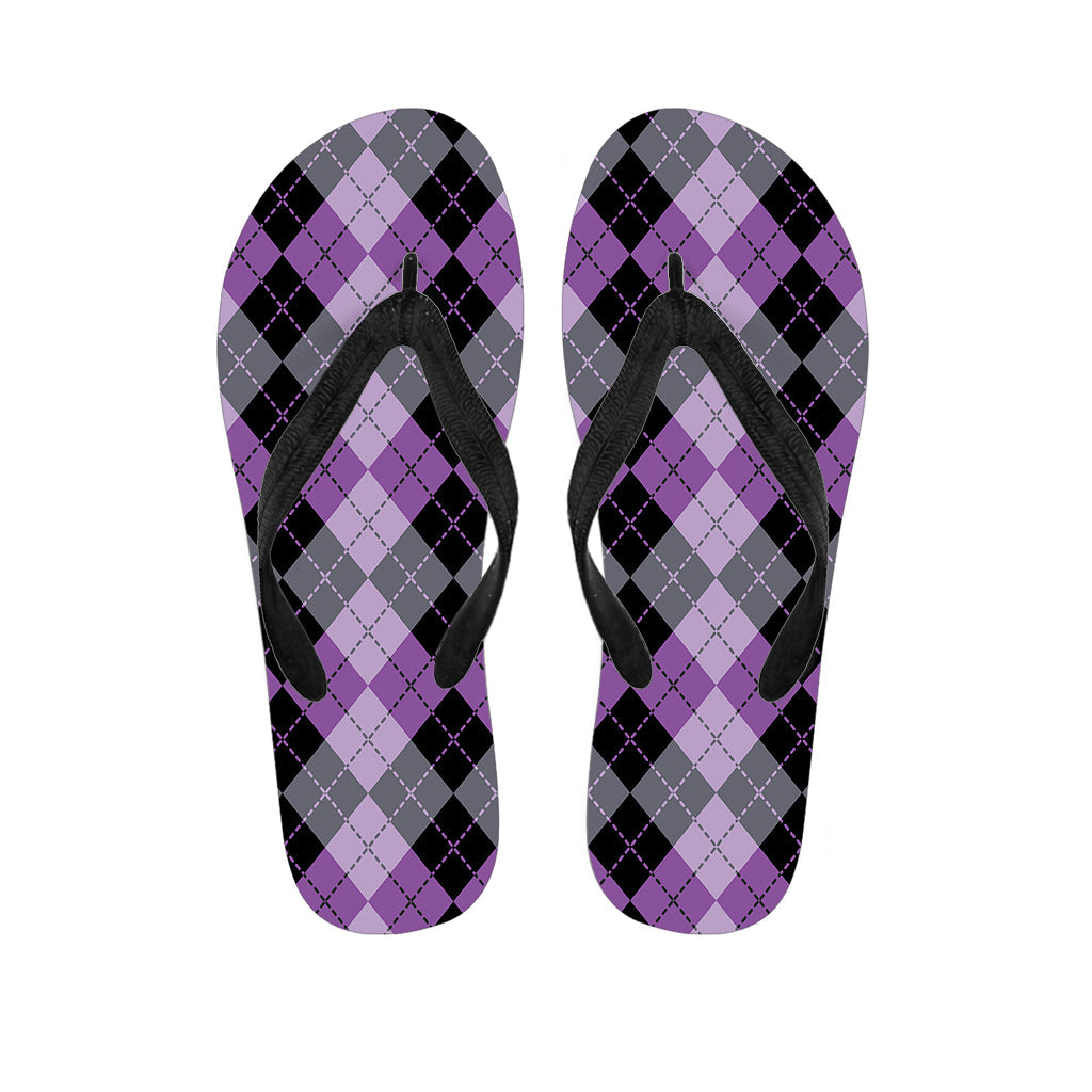 Island Chic: Black, Grey, and Violet Argyle Print Hawaiian Flip Flops - 1