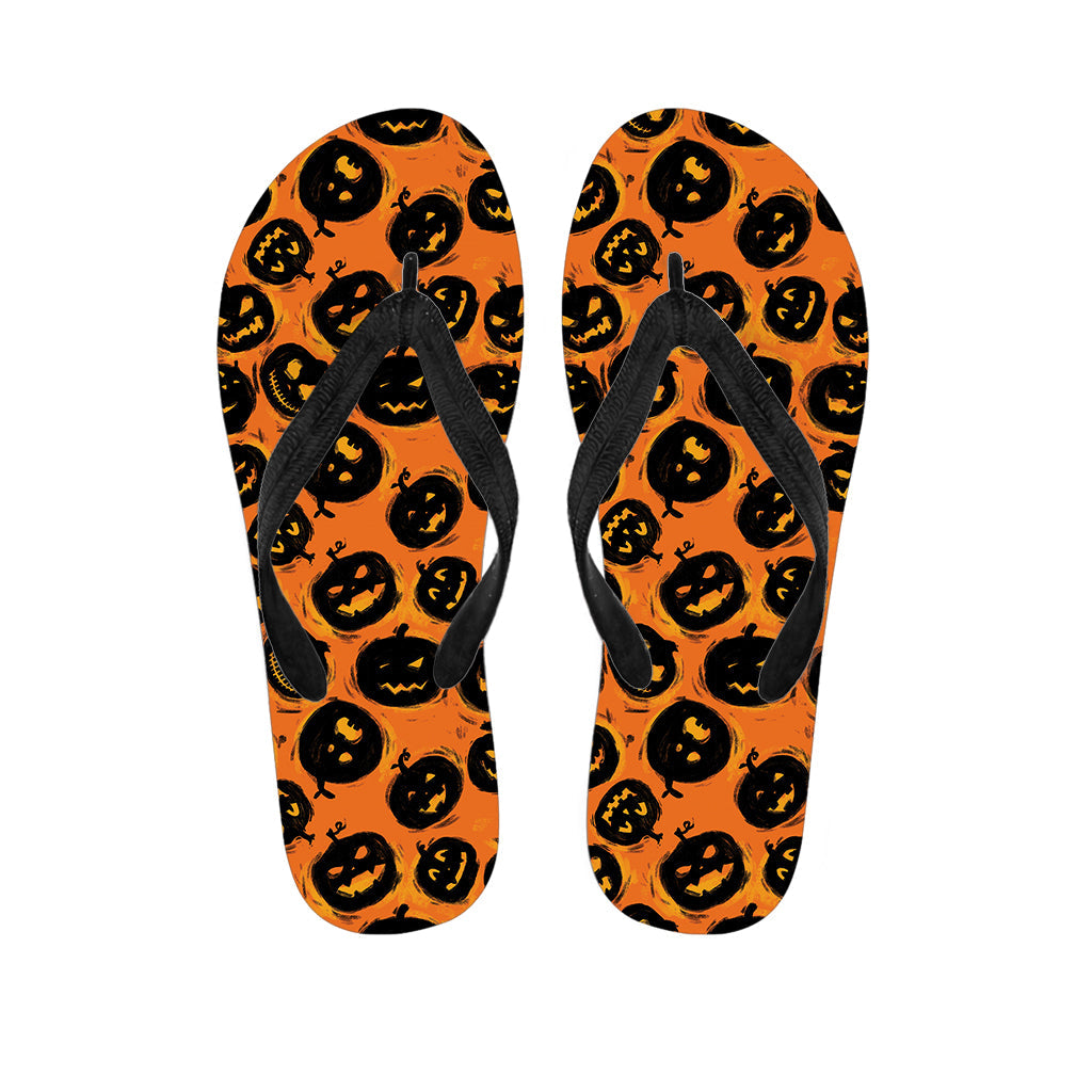 Black Halloween Pumpkin Hawaiian Flip Flops - 1