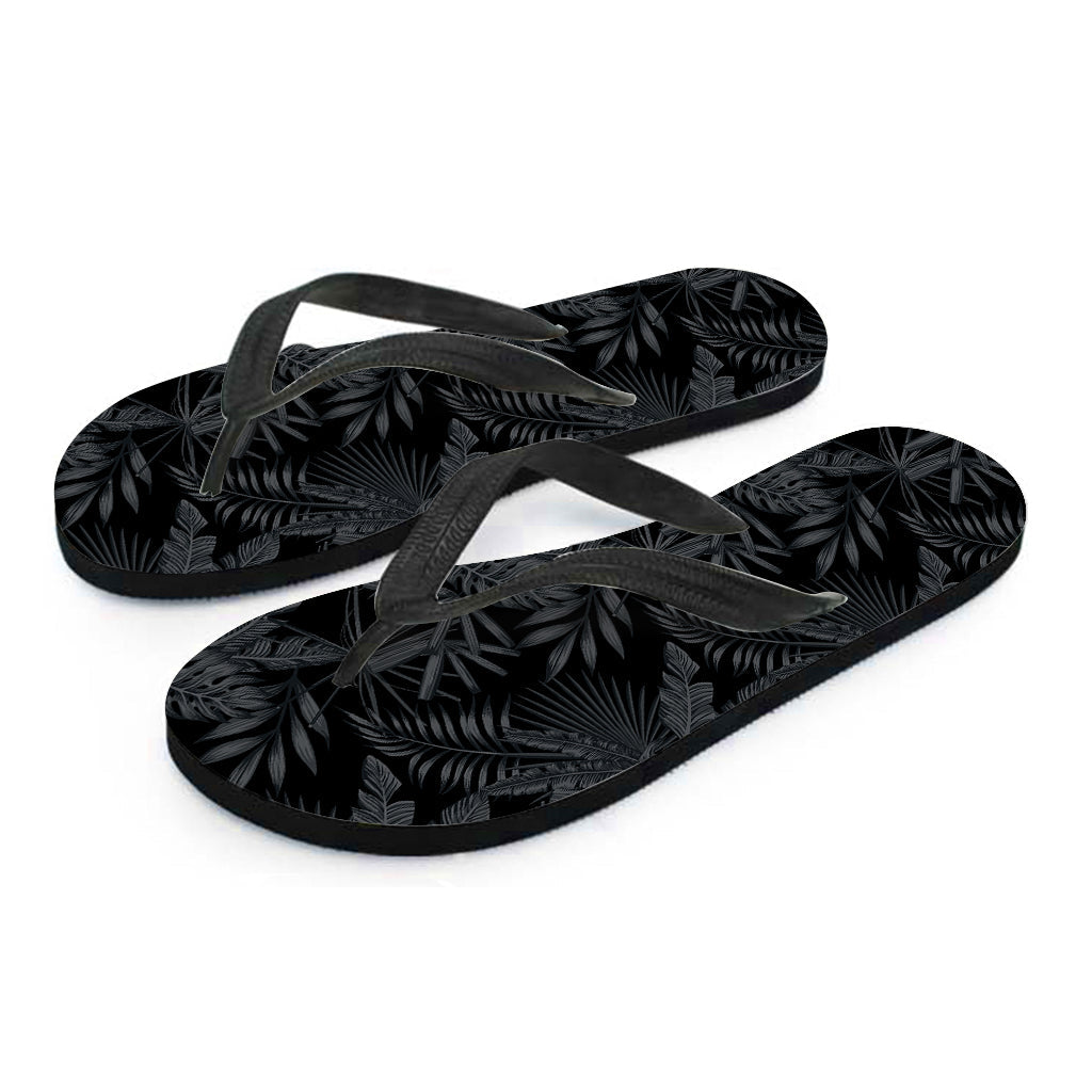 Black Palm Leaf Aloha Pattern Hawaiian Flip Flops: Step Into Style! - 2