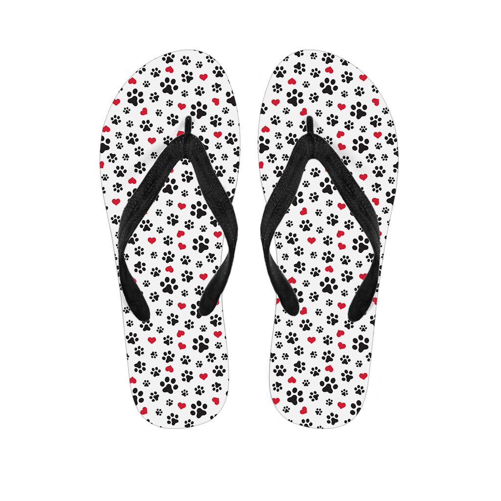 Groovy Black Paw and Heart Pattern Print Flip Flops for Free-Spirited Hippies - 1
