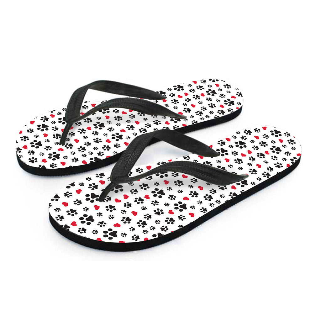 Groovy Black Paw and Heart Pattern Print Flip Flops for Free-Spirited Hippies - 2