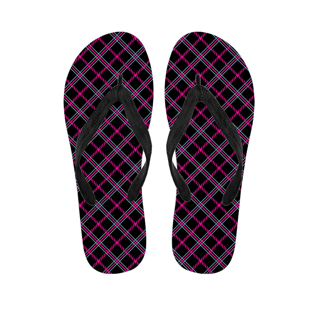 Black, Pink, and Blue Tartan Hawaiian Flip Flops: The Perfect Aloha Outfit Accessory - 1
