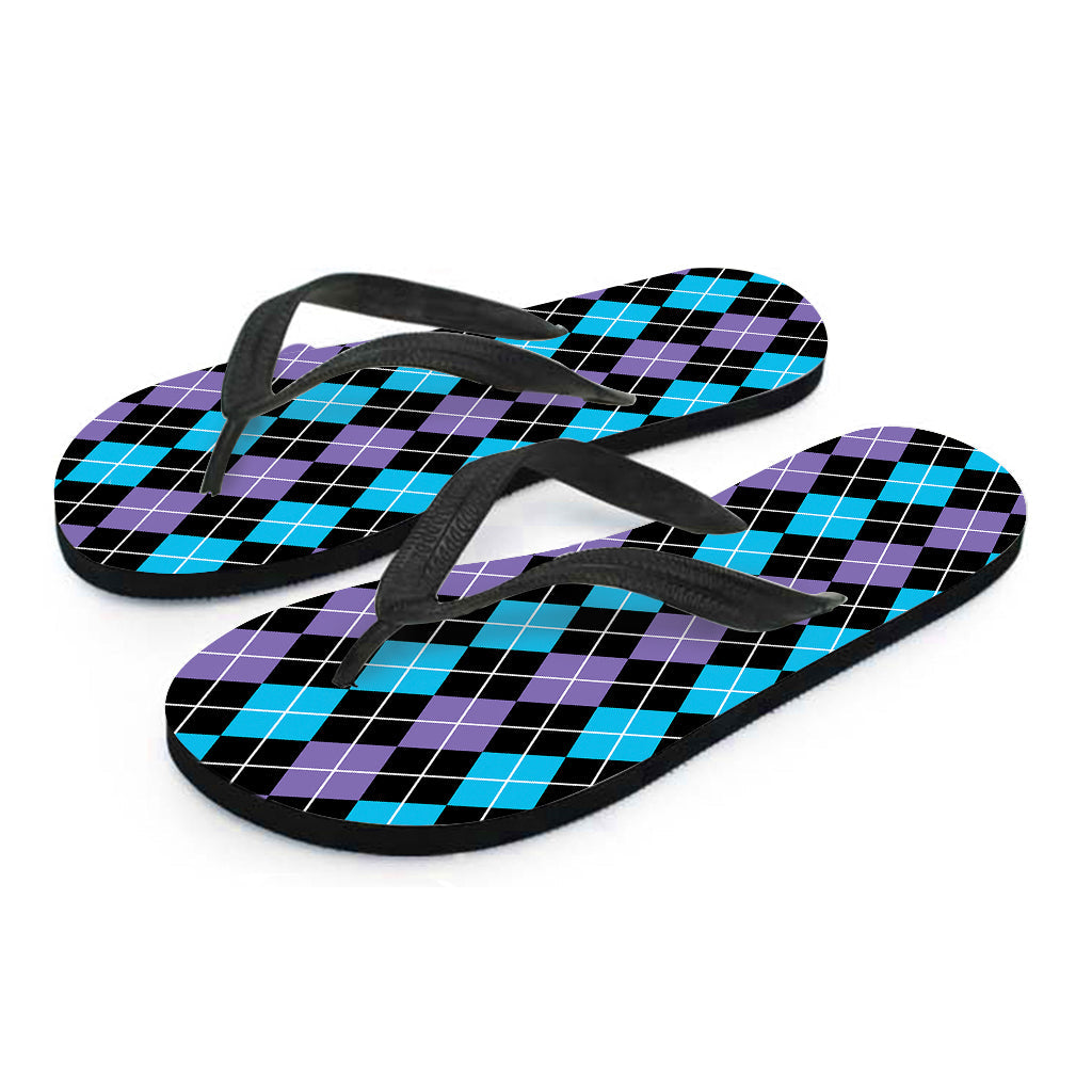 Black, Purple, and Blue Argyle Print Hawaiian Flip Flops: Walk the Island in Style! - 2