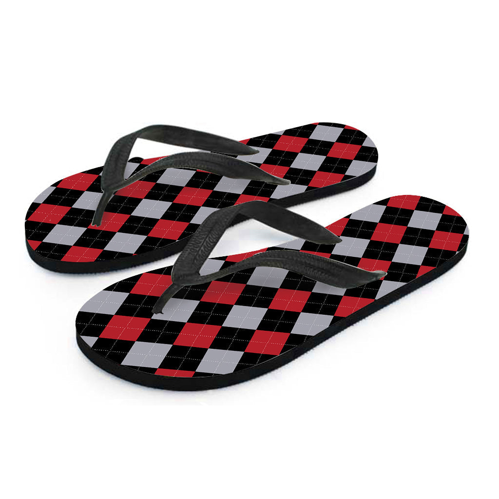 Black, Red, and Grey Argyle Pattern Hawaiian Flip Flops: Complete Your Island Look! - 2