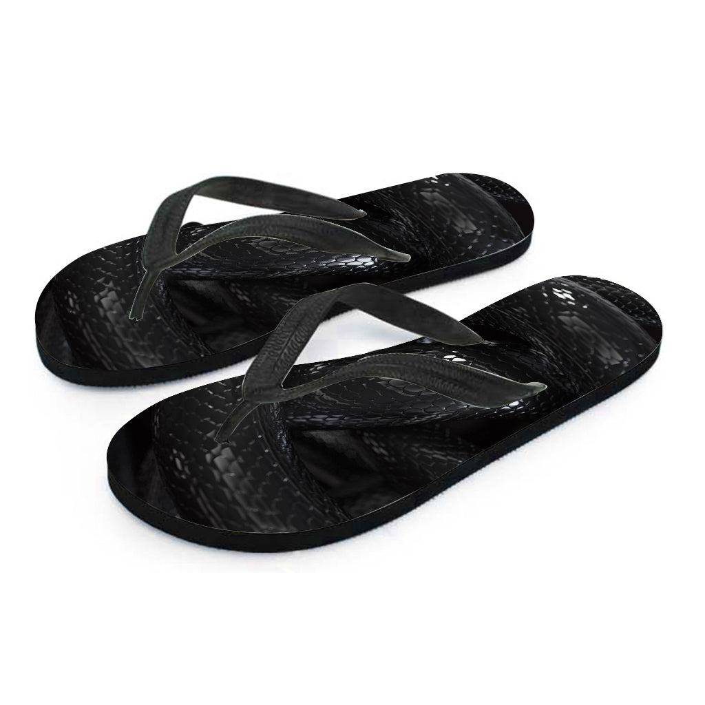 Snake Print Hawaiian Vibes: Black Flip Flops for Tropical Style - 2