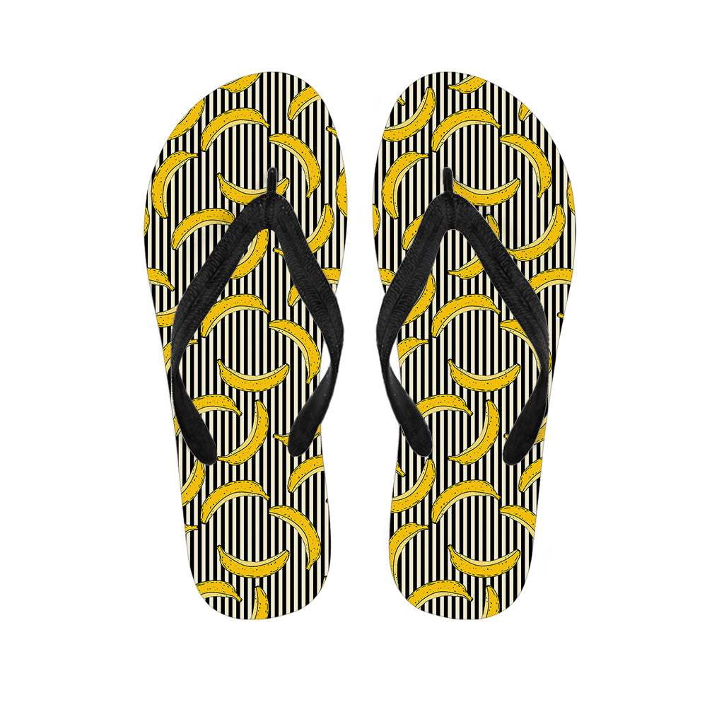 Black Striped Banana-Print Hawaiian Flip Flops: The Perfect Addition to Your Island Attire - 1