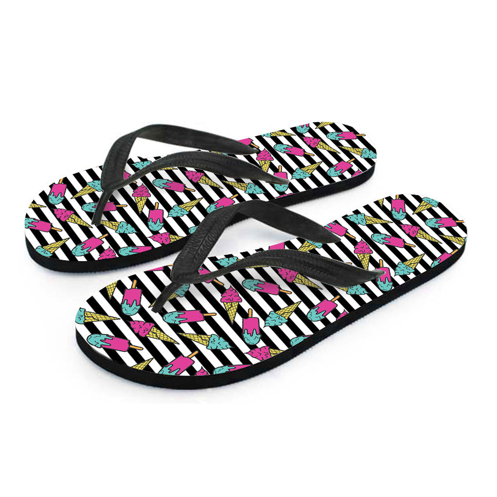 Black Striped Ice Cream Pattern Print Hawaiian Flip Flops to Complete Your Island Outfit - 2