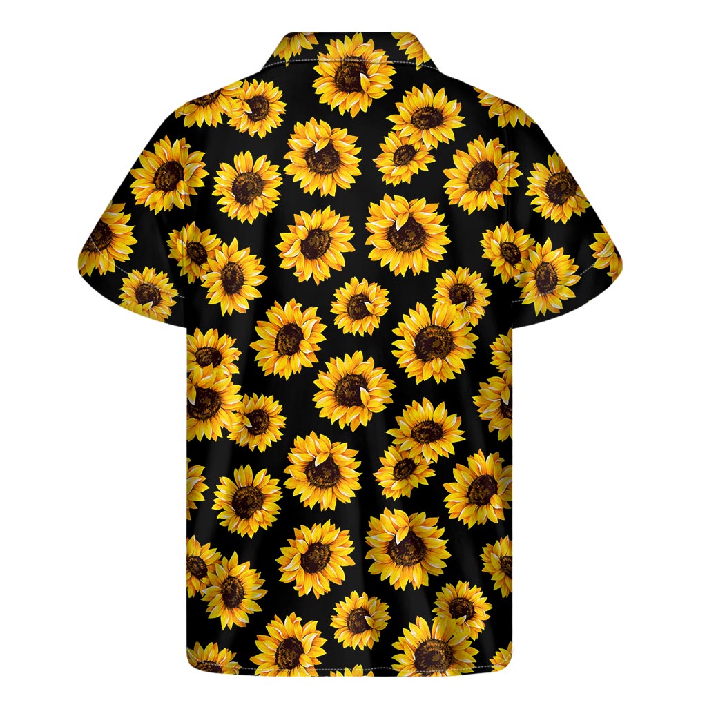 Sun-Kissed Style: Hawaiian Black Sunflower Pattern Short Sleeve Shirt - 2