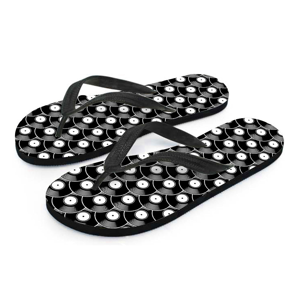 Black Vinyl Record Pattern Hawaiian Outfit Flip Flops - 2
