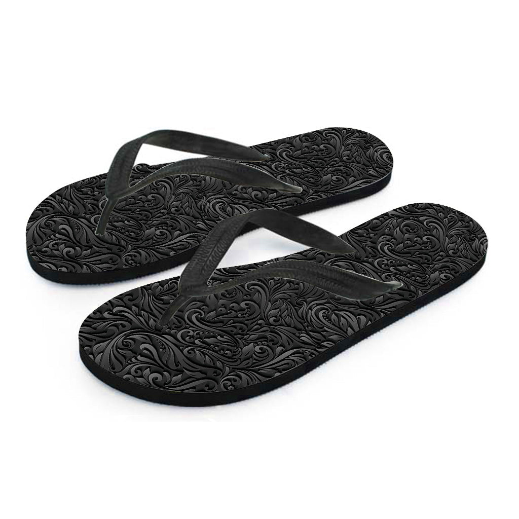 Black Western Damask Floral Hawaiian Flip Flops: Embrace Aloha Style! - 2