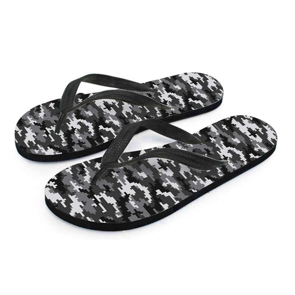 Tropical Bliss: Black, White, and Grey Digital Camo Print Hawaiian Flip Flops - 2