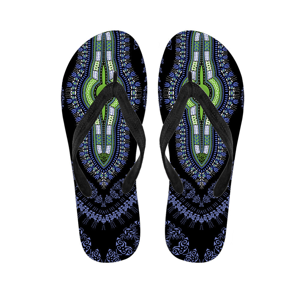 Blue and Black Hawaiian Dashiki Print Flip Flops: The Perfect Island Style - 1