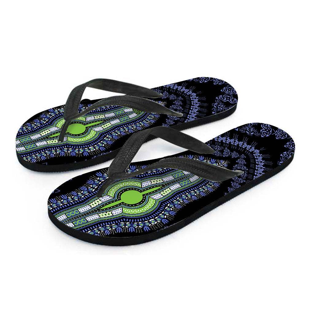 Blue and Black Hawaiian Dashiki Print Flip Flops: The Perfect Island Style - 2