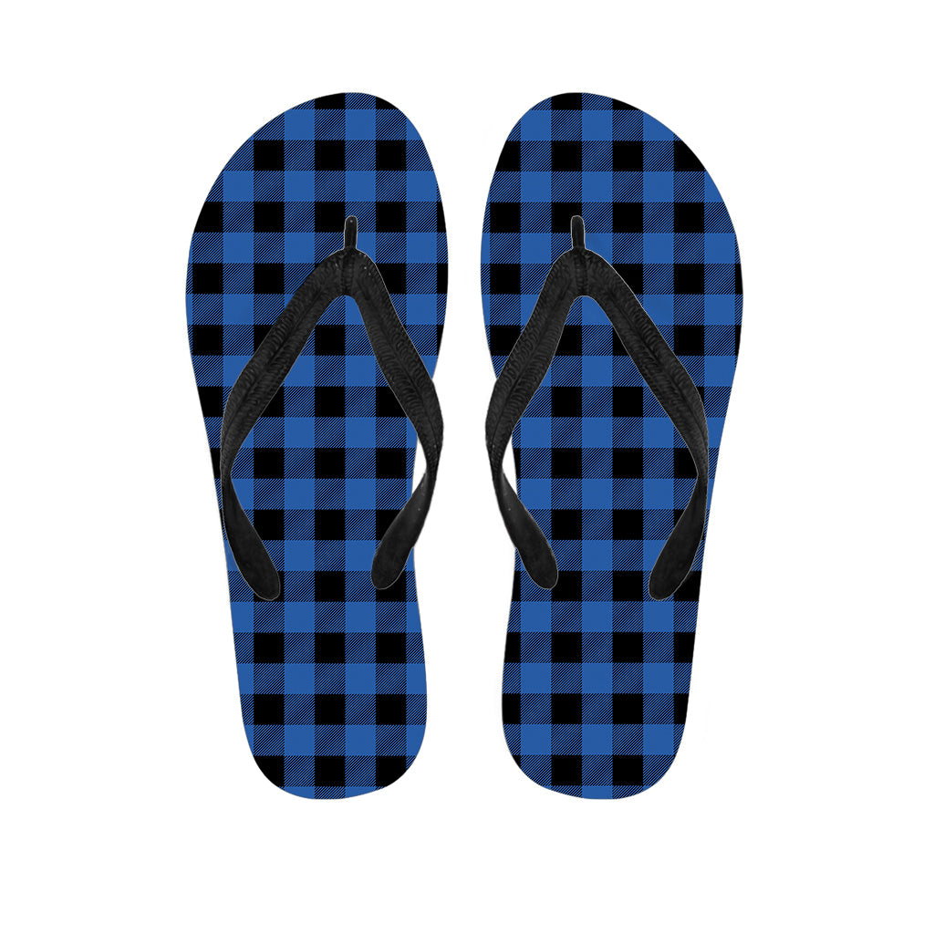Blue and Black Buffalo Plaid Print Hawaiian Flip Flops - Embrace the Aloha Spirit in Style - 1