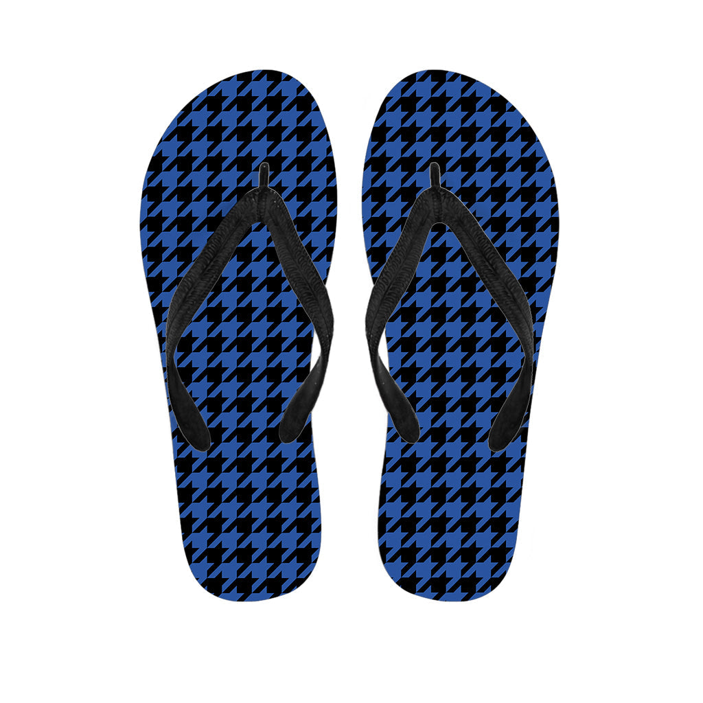 Blue and Black Houndstooth Hawaiian Flip Flops: Stylish Island Attire - 1