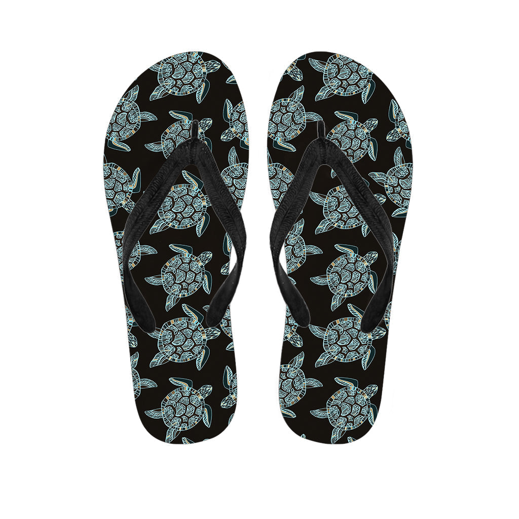 Blue and Black Sea Turtle Patterned Hawaiian Flip Flops: Strike a Stylish Pose in Paradise - 1