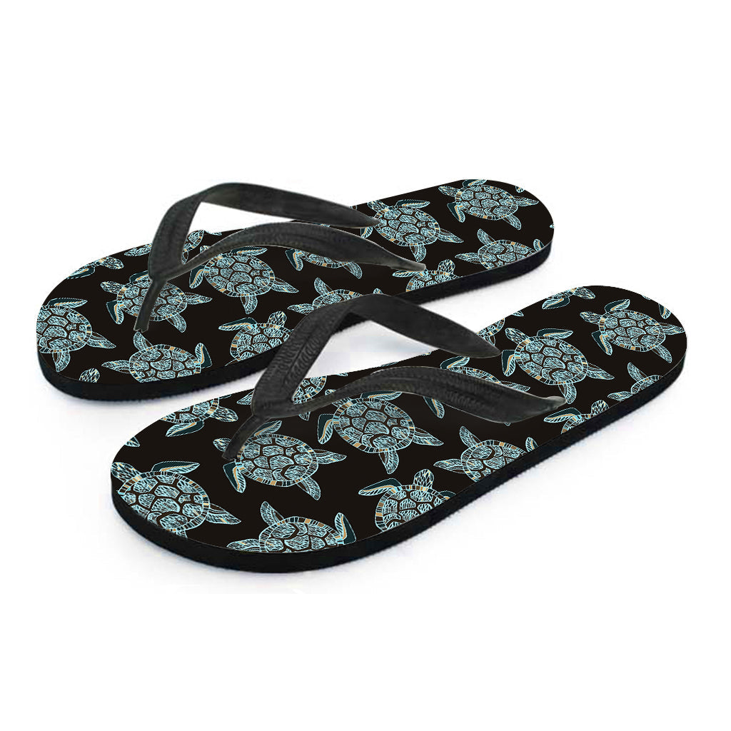 Blue and Black Sea Turtle Patterned Hawaiian Flip Flops: Strike a Stylish Pose in Paradise - 2